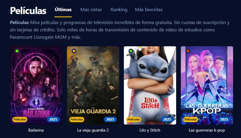 Imagen de Pepelisplus mostrando películas y series por categorías